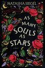 "AS MANY SOULS AS STARS" in großen Buchstaben, umgeben von roten Rosen, violetten Blüten, Monden und Sternen.