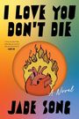 „I LOVE YOU DON’T DIE“, „A Novel“, „JADE SONG“. Herz in Flammen vor regenbogenfarbenem Hintergrund.