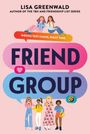 "Friend Group". Zwei Mädchen oben, vier unten, alle mit Smartphones. Farbenfrohes Design und Illustrationen.