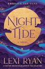 "Night Tide: A Novel" von Lexi Ryan. Goldene und violette Töne mit stilisierten Wellen und Sternen.