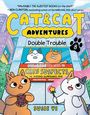 Titel: "CAT & CAT ADVENTURES: Double Trouble". Zwei cartoonartige Katzen. Eine hält einen Keks, die andere einen Zauberstab.