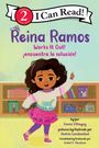 Titel: "Reina Ramos Works It Out! ¡Encuentra la solución!". Kind tanzt vor Bücherregal, trägt Einhornpullover und pinken Rock.