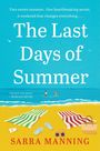 Text: The Last Days of Summer. Illustration: Strand mit Handtüchern, Flip-Flops, Sonnenbrille und Menschen im Wasser. Autor: Sarra Manning.