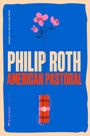 „WINNER OF THE PULITZER PRIZE“, „PHILIP ROTH“, „AMERICAN PASTORAL“. Illustration: Eine Blume wächst aus Dynamitstangen.