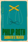 "Philip Roth: Sabbath's Theater" in großen Buchstaben. Illustration einer Marionette, aufgehängt an gelbem Kreuz.