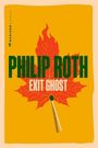 "Philip Roth Exit Ghost" in großen Buchstaben. Hintergrund: Rotes Ahornblatt auf gelbem Grund, links "Mariner Classics".