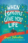 "When Lemons Give You Life" von Anna Johnston. Eine Illustration mit Bäumen, Zitronen und einem Mann auf einer Bank.