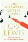 "The Screwtape Letters Journal" von C.S. Lewis. Illustration: rote Feder, schwarze Tintenkleckse.