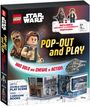 Texte: "Star Wars", "LEGO", "Pop-Out and Play", "Han Solo and Chewie in Action". Illustration: Han Solo und Chewbacca als LEGO.