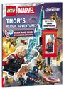 "THOR'S HEROIC ADVENTURES", "INCLUDES THOR MINIFIGURE", LEGO Superhelden, Avengers, Thor mit Hammer und Minifiguren.