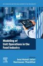 Text: "Modeling of Unit Operations in the Food Industry." Hände halten ein Tablet mit industriellem Hintergrund.