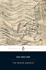 "Shi Nai'an, The Water Margin." Illustration zeigt eine historische Schlachtszene auf Wasser, Männer mit Schildern und Schwertern.
