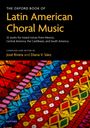 „The Oxford Book of Latin American Choral Music“, gelber Text auf schwarzem Hintergrund, darunter bunte Webmuster.