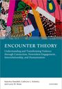 Aufschrift: "ENCOUNTER THEORY: Understanding and Transforming Violence...". Bunte Patchwork-Muster, viele Farben.