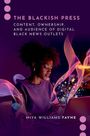 „THE BLACKISH PRESS: CONTENT, OWNERSHIP, AND AUDIENCE OF DIGITAL BLACK NEWS OUTLETS“ von Miya Williams Fayne. Eine Frau am Laptop, umgeben von leuchtenden, bunten Wellen.
