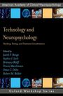 "Technology and Neuropsychology: Teaching, Testing, and Treatment Considerations". Schwarzer Hintergrund, bunte Kacheln.