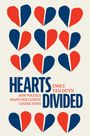 "Hearts Divided" von Emily Van Duyn. Oben rot-blaue, gespaltene Herzen, unten große Schrift.