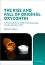 Text: "THE RISE AND FALL OF ORIGINAL OXYCONTIN" von Michael J. Madson. Abgebildet sind ein leeres Pillenfläschchen und Deckel.