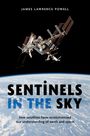 Titel: "SENTINELS IN THE SKY" über Erde, oben Raumstation; Untertitel über Satelliten und Verständnis von Erde und Raum.