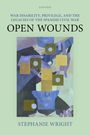 Titel: "Open Wounds". Autorin: Stephanie Wright. Abstrakte Illustration mit geometrischen Formen und einem Gesicht.