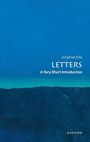 Text: "Jonathan Ellis, LETTERS, A Very Short Introduction, OXFORD".  
Illustration: Blaue abstrakte Malerei mit einem helleren Horizont.