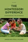 "THE MONTESSORI DIFFERENCE" und "Angeline Stoll Lillard" auf grünem Hintergrund. Kinder knien im Gras und betrachten Blumen.