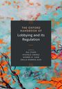 Text: "The Oxford Handbook of Lobbying and its Regulation", mit den Namen der Herausgeber. Kunsthintergrund in Orange und Blau.