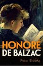 Text: "HONORÉ DE BALZAC" und darunter "Peter Brooks". Illustration: Eine Frau liest ein Buch, im Profil gezeigt.
