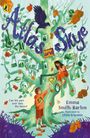 "Atlas and Skye", "Can the past ever save the future?". Illustration: Kinder an einem Baum, umgeben von Gegenständen und Blättern.
