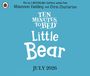Texte: "TEN MINUTES TO BED", "Little Bear", "JULY 2026". Oben links ein Marienkäfer-Logo. Hintergrund blau.