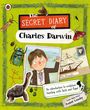 Cover mit Text: "The Secret Diary of Charles Darwin." Illustration mit Insekten, Kind neben Segelschiff und Schildkröte. 