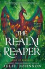 „THE REALM REAPER“ von Julie Johnson. Ein farbenprächtiger Phönix vor einem dichten, grünen Dschungelhintergrund.