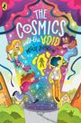 "The Cosmics into the Void" von Meggie Johnson. Illustration mit vier Kindern in bunter, kosmischer Umgebung.