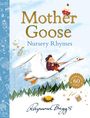 "Mother Goose Nursery Rhymes" steht über einer fliegenden Gans. Ein Kind reitet darauf. Ein goldener Aufkleber feiert 60 Jahre.