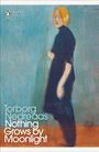 "Torborg Nedreaas, Nothing Grows by Moonlight." Illustration einer stehenden Person vor blauem Hintergrund.
