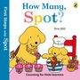 „How Many, Spot?“ Zwei gelbe Hunde, einer bäckt, der andere hält einen Muffin. Drei Muffins mit Zahlen 1, 2, 3.