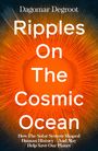 Text: "Ripples On The Cosmic Ocean". Illustration einer orangefarbenen Sonne mit Strahlen, die von ihr ausgehen.