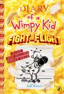 "Diary of a Wimpy Kid: Fight or Flight. Over 300 million books sold. Jeff Kinney." Cartoonfigur als Vogel mit Boxhandschuhen.