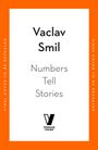 Text: "Vaclav Smil, Numbers Tell Stories, Penguin Viking."  
Ein weißer Hintergrund mit einem orangefarbenen Rand.