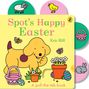 „Spot’s Happy Easter“, ein gelber Hund mit Körben, Blumen, Eiern und einem Schmetterling auf pastellfarbenem Hintergrund.