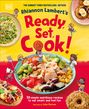 Text: „Rhiannon Lambert's Ready, Set, Cook!“, „30 simple nutritious recipes to eat smart and fuel fun“, „Illustrated by Luke Scriven“. Ein buntes Cover mit Gerichten und kleinen gezeichneten Figuren.
