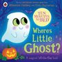„Where’s Little Ghost?“ Ein freundliches Gespenst vor nächtlichem Hintergrund mit Kürbis, Fledermäusen und Bäumen.