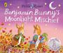 "Benjamin Bunny's Moonlight Mischief", "The World of Peter Rabbit". Zwei Hasen heben Gemüse auf, umgeben von Herbstblättern und Pilzen.