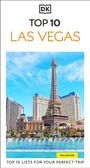 "TOP 10 LAS VEGAS" zeigt den Eiffelturm und Hotels vor blauem Himmel mit einem Wasserbecken im Vordergrund.