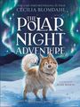 "New York Times Bestselling Author Cecilia Blomdahl. The Polar Night Adventure. Illustrated by Suzie Mason. Grim’s Starlit Journey Across Svalbard." 

Ein fröhlicher Hund steht im Schnee unter Nordlichtern.