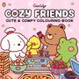 Titel: Cozy Friends: Cute & Comfy Colouring Book. Illustration: Tiere spielen Brettspiel, Snacks auf dem Tisch.