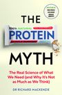 "The Protein Myth" von Dr. Richard Mackenzie zeigt einen Proteinriegel, Text: naturnah, Muskelaufbau, Gewichtsreduktion.