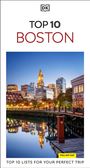 Oben "TOP 10 BOSTON", unten "TOP 10 LISTS FOR YOUR PERFECT TRIP". Skyline von Boston bei Dämmerung.