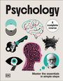 „Psychology: A complete course. Master the essentials in simple steps.“ Illustrationen von Hirn, Auge, Portraits, Labyrinth.