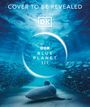 „Cover To Be Revealed“, „DK“, „BBC Blue Planet III“. Illustration eines Hais am Meeresgrund, umgeben von Fischen.